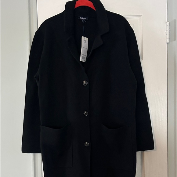 Caroll Sweaters - NWT Caroll Paris Three Button Front Patch Pocket Long Cardigan Black Sweater